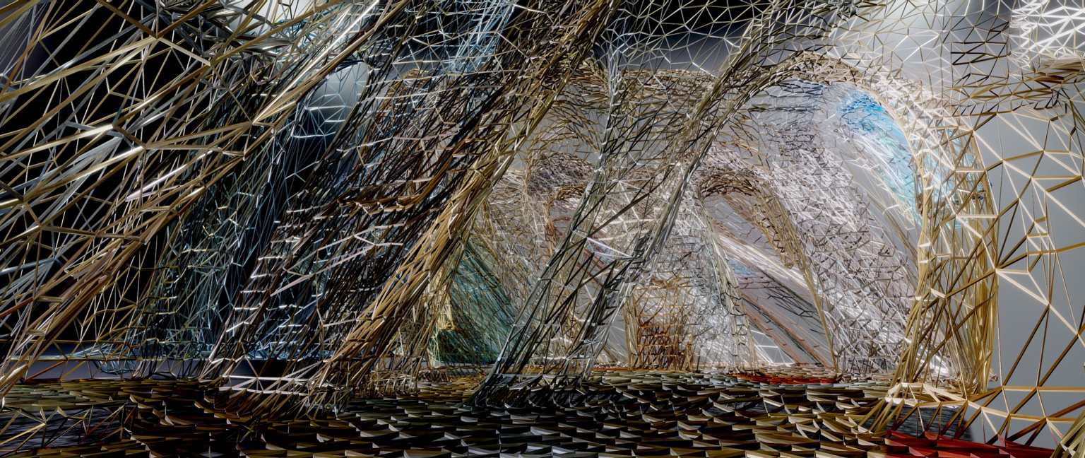 Galerie Lindenhof – digitale Drahtgitter-Transformation des Ausstellungsraums